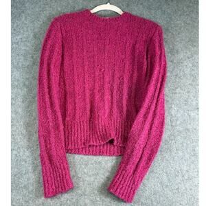 VTG The Import Workshop Sweater Women Medium Magenta Soft Fuzzy Crewneck 90s Y2K